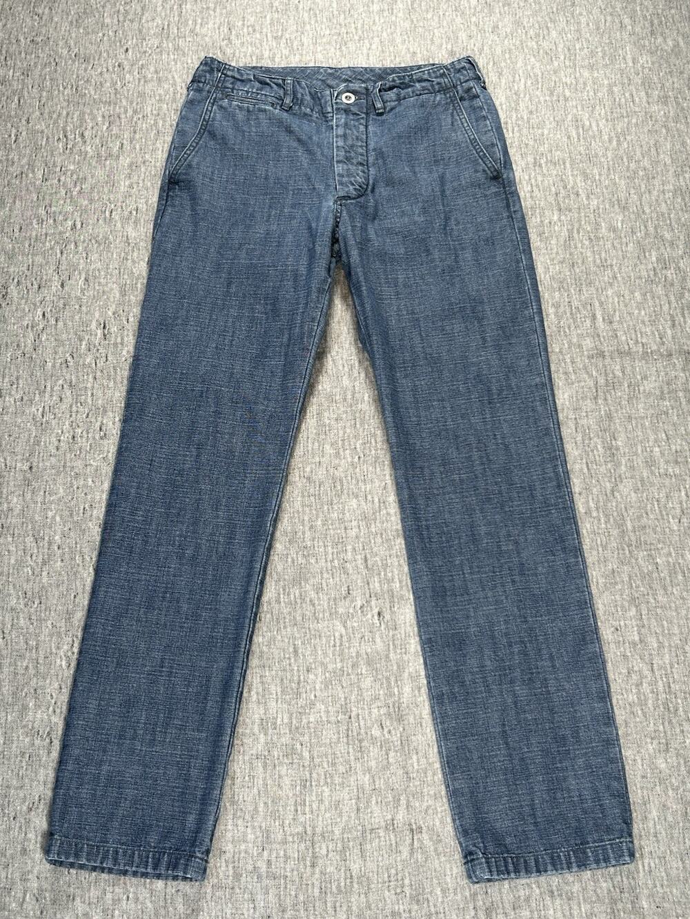 Buck Mason Officer Pant Mens 30x31.5 Blue Indigo Canvas Mid Rise Cotton Trouser